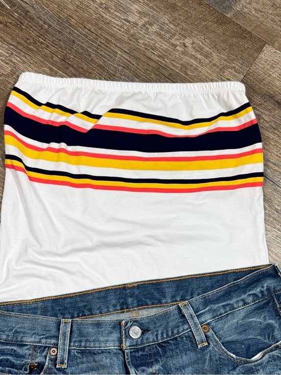 gaze Tops - gaze White Strapless Tube Top with Multicolor Stripes